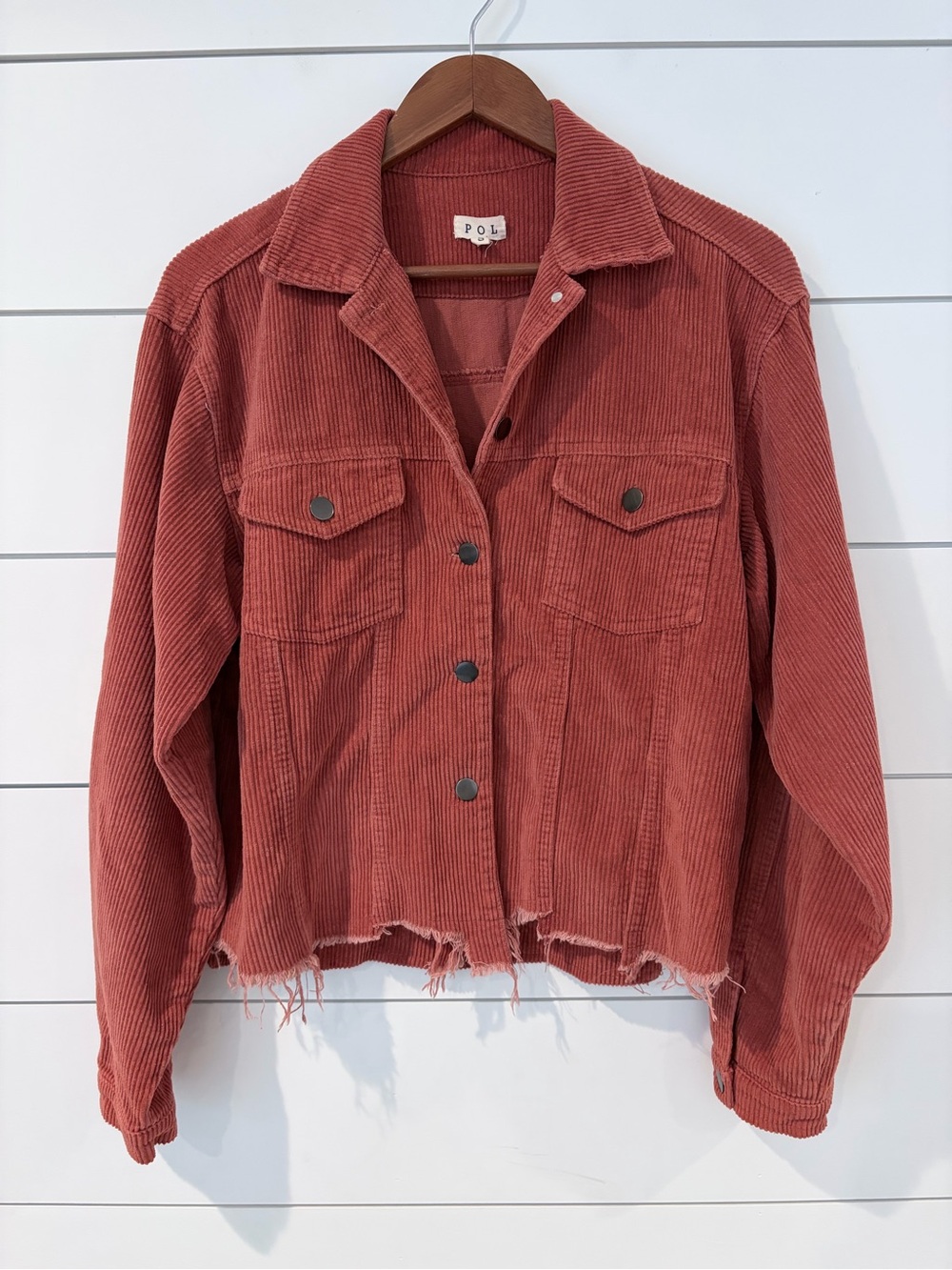 POL Rust Corduroy Raw Hem Jacket S Boho Westerncore Shacket Fall Cozycore